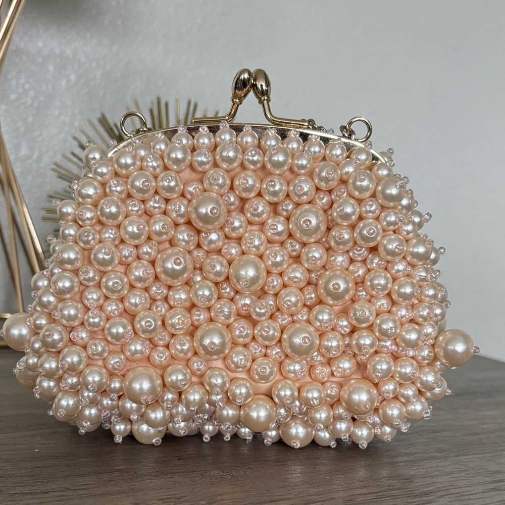 Banana Republic Pearl-Studded Clutch in Cream and Gold